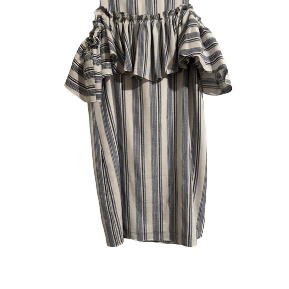 Gianni Bini Women's Medium Blue White Striped Off Shoulder Ruffle Mini Dress - Picture 6 of 13